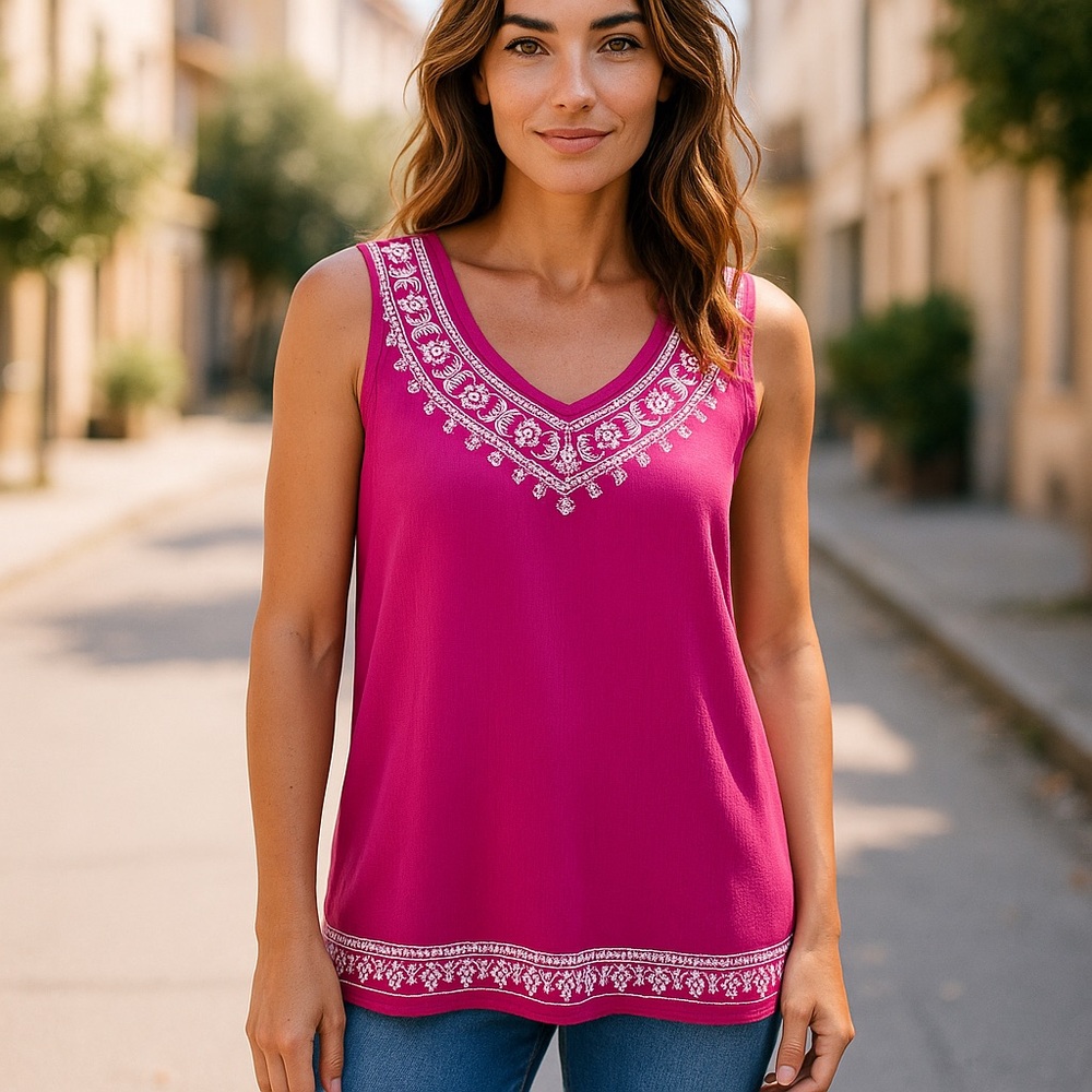 J. Jill Pink Embroidered Tank Top